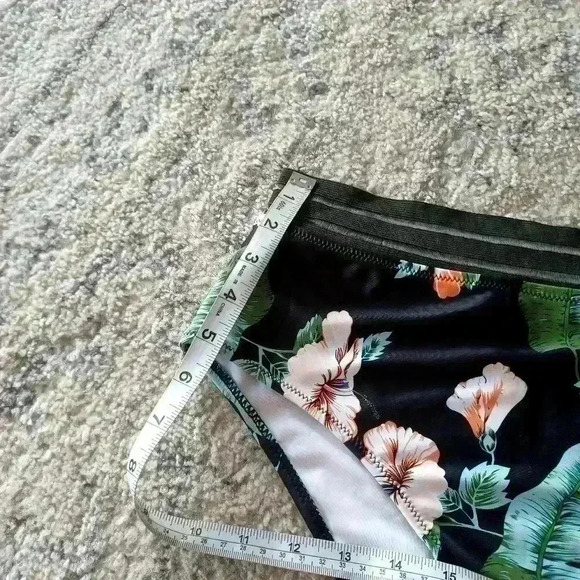 Shein Womens Black Floral 2 Piece One Shoulder Swimsuit L - Picture 7 of 16